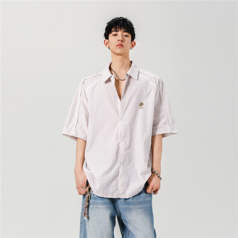 【现货】夏季新款美式潮牌条纹宽松透气翻领衬衣CY06115-TP38控58,男装衬衫,星座1004（原星座815-3）