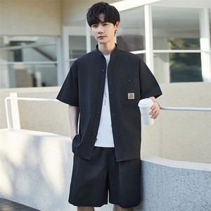 男士薄款衬衫短袖短裤两件套休闲运动套装高级感潮上衣Y2507-P60图片