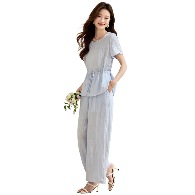 天丝亚麻套装女2026夏季新款高级感时尚休闲洋气减龄阔腿裤两件套,女装套装/套裙,简韵佳