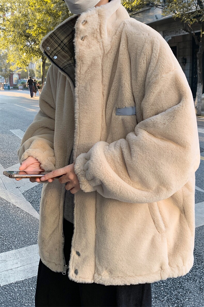 冬季加厚保暖棉服格子棉衣港风两面穿羊羔毛外套男MY56-P135,男装棉衣,电商B295