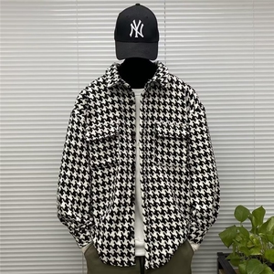 XXF007-P53 千鸟格毛呢外套男春秋冬加绒加厚潮牌宽松大码小香风图片