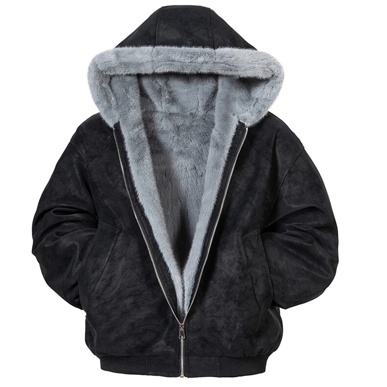 现货高品质美式高街冬季重磅座山雕大毛毛领pu皮棉衣男女加厚外套，男装皮衣，电商A486-1