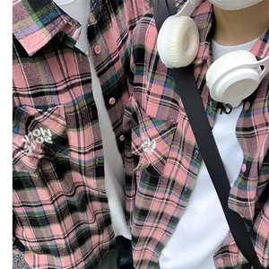 C59-P32 少年感蓝色格子衬衫叠穿内搭日系复古上衣长袖图片