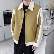 网络图高级感拼色翻领夹克男2025潮流宽松男士外套春秋款上衣服，男装夹克，星座715-4