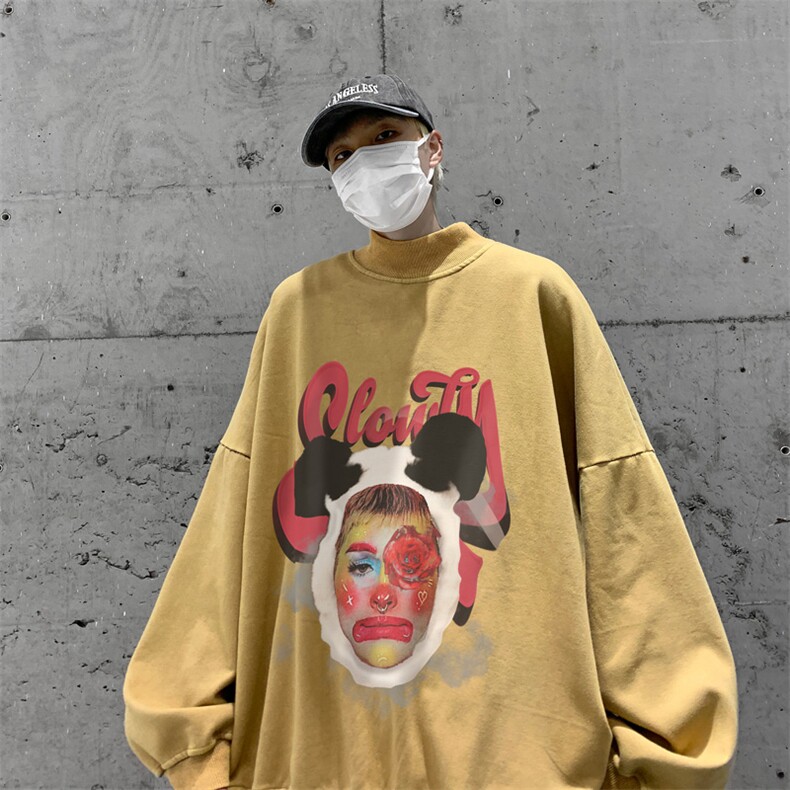 水洗做旧加绒加厚卫衣男23冬高领头像印花打底衫XZ514-2-X58-P78,男装T恤,星座514-2(原B239)