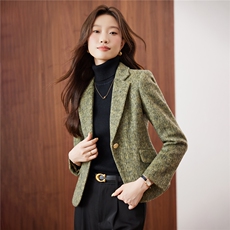 2025新款秋装气质修身含羊毛西装外套小个子上衣女，女装短外套，时尚风爆
