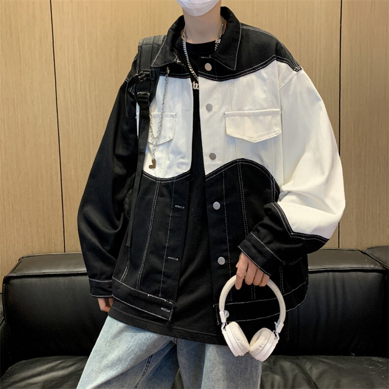 潮牌牛仔夹克男春秋季港风宽松百搭工装学生外套JK02079-P55,男装夹克,星座308B-1