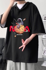 LD54287-P45NASA连帽短袖t恤男大码胖子带帽五分袖中袖，男装T恤，电商A040