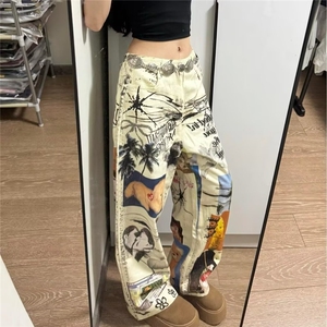 印花2025秋装新款弹力松紧腰显瘦花色格子裤百搭修身微喇叭长裤,胸大腰肥如何搭配衣服图片