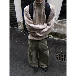 气质ins原宿新款慵懒流行潮流麦穗绞花拉链毛衣简约时尚文艺百搭,韩系初秋搭配图片