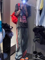 春季美式条纹设计感牛仔裤男高级感直筒宽松阔腿裤LGT8166-P45，男装牛仔裤，星座1008