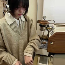 深灰色假两件针织衫男秋冬老钱风穿搭毛衣慵懒高级感V领长袖上衣，男装针织衫/毛衣，星座1210-1