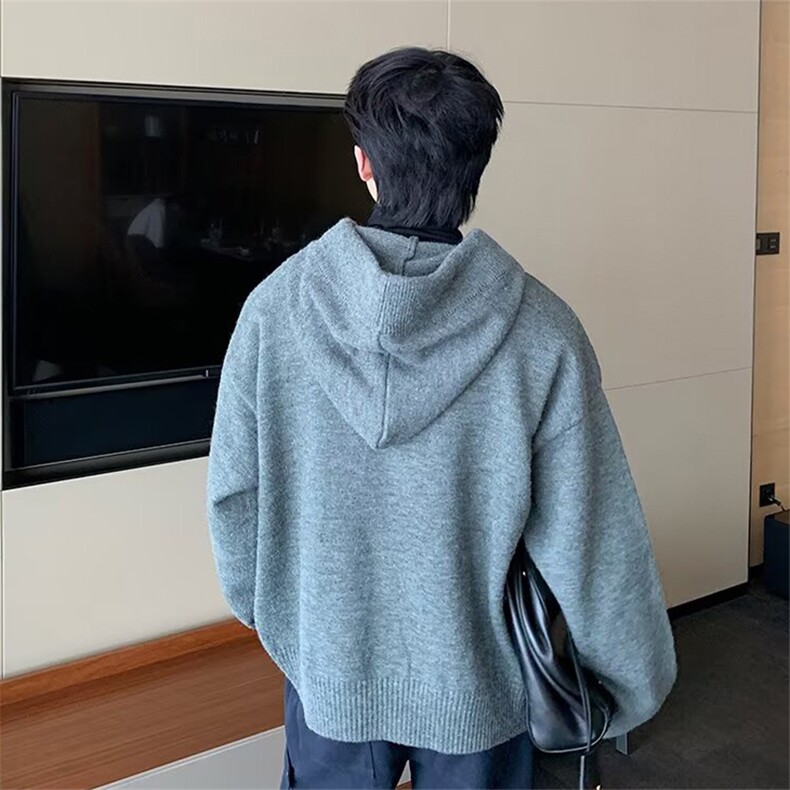 抖音得物保暖立领拉链针织外套秋冬宽松慵懒风纯色毛衣上衣AM047,男装针织衫/毛衣,电商A443