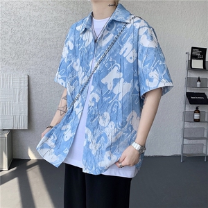 现货！夏季薄款翻领花衬衫短袖男抖音得物可送样EX50558-特P30图片