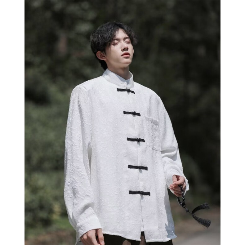 新中式男装风立领花衬衫外套式夏中山汉服民唐装男款C4522,男装衬衫,星座1116A-1（原606A）