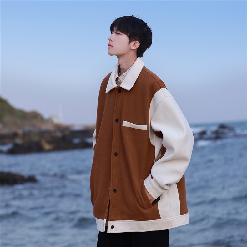高品质！！2025秋装拼色宽松版呢料夹克潮男外套M682/P88129，男装夹克，电商A146