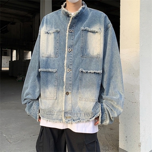 牛仔外套男秋季新款ins小众设计感夹克潮牌痞帅毛边上衣88330-p53
