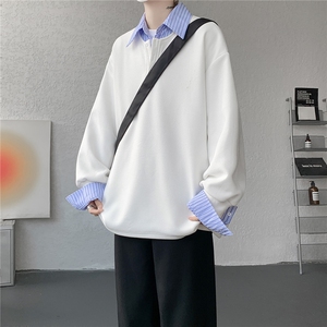 M-8XL假两件撞色polo衬衫翻领卫衣亨利领大码长袖上衣WY5117特P45图片