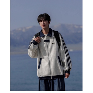 美式复古三条杠潮牌宽松拼接设计感外套夹克棒球服男士W1703p58图片