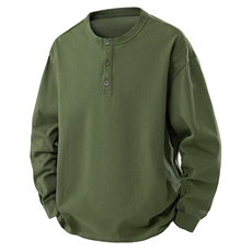 260克重磅纯棉成衣水洗亨利领长袖T恤卫衣2501，男装T恤，电商A161