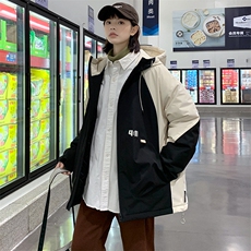 冬上新加棉拼接棉服潮中性风连帽棉衣外套男女8325-P110控价158，男装棉衣，电商A441-1