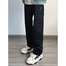 B221美式ins高街暗黑小众个性铆钉小脚牛仔裤LK23142-P65控88，男装牛仔裤，电商B221