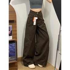 小个子复古美拉德咖色阔腿工装牛仔裤女新款辣妹高腰宽松直筒长裤，男装牛仔裤，星座506A