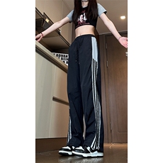现货夏季速干情侣撞色拼接条纹休闲裤女运动长裤男K650-P45控68，男装休闲裤，星座205-5