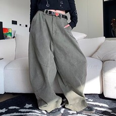 新款美式拼接解构设计感弯刀工装裤男女宽松阔腿长裤子AM1204P57，男装工装外套，星座1013-5