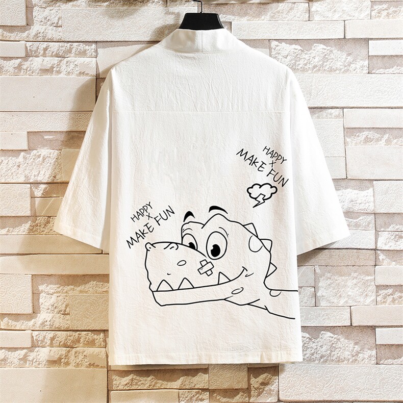HF59136-P40风汉服男开衫外套七分袖道袍 砖墙挂拍图片
