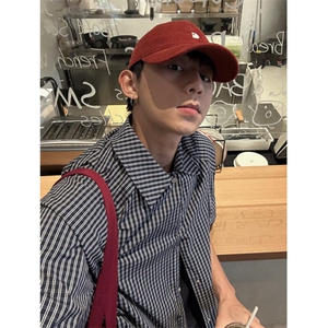 复古格纹短袖衬衫男夏季宽松休闲格子衬衣翻领半袖上衣 C2276图片