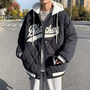 假两件小众棉袄冬季美式复古菱格棉服加厚棒球服棉外套 W5854-P66图片