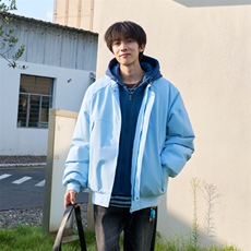 !潮流冬季连帽拉链加绒加厚棉衣情侣撞色棉服外套MY5567-P78，男装棉衣，星座610B-1