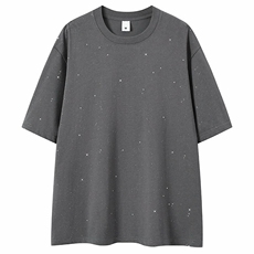 抖音得物高品质二开230克美式高街宽松纯棉满天星亮片短袖T恤P17，男装T恤，电商A486