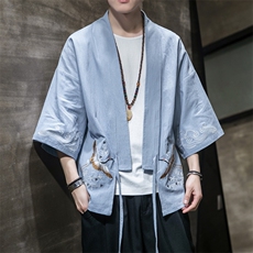 F861P55室内风潮流时尚亚麻宽松开衫风加大码休闲汉服，男装T恤，电商A026