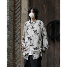 新中式风男花衬衫水墨画山水系情侣衬衣外套男C04551-P35，男装衬衫，星座308B-2