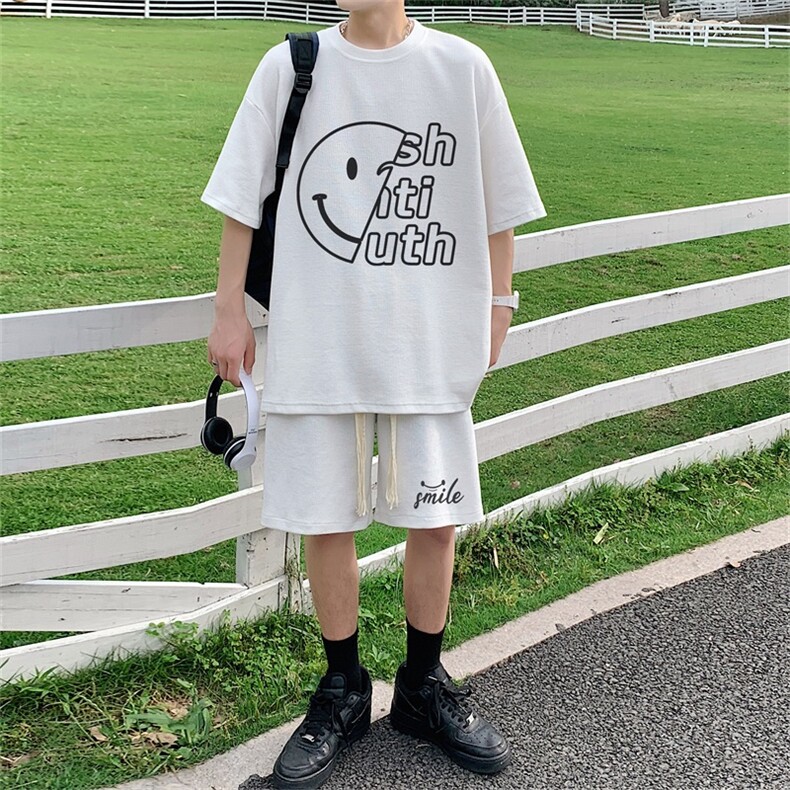电商DSA028-TZDTH2213-P50夏季华夫格套装男T恤短裤两件套港风,男装休闲套装,电商A028