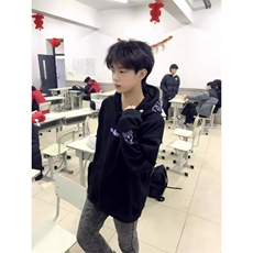 美式复古字母火焰刺绣连帽卫衣男秋冬新款宽松设计感情侣潮外套，女装短外套，星座1210-1