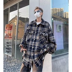 情侣美式双口袋刺绣衬衫外套秋冬季设计感格纹毛呢夹克男C25/P60，男装夹克，星座506
