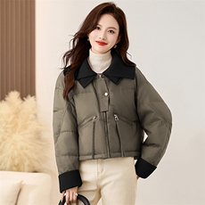 小个子短款羽绒服女2025冬季新款韩版洋气pu皮针织翻领白鸭绒外套，女装羽绒服，衣之秀