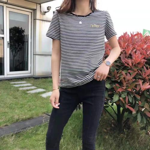 AX8011夏季休闲百搭刺绣条纹纯棉短袖T恤图片