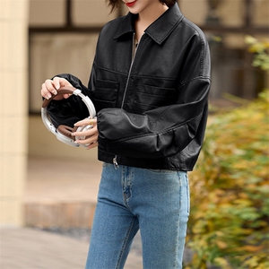 气质翻领短款外套上衣百搭气质开衫复古夹克上衣女图片