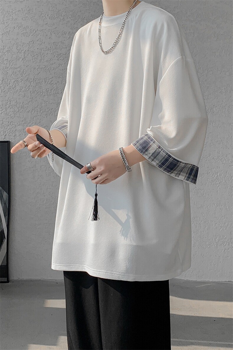 8XL-M特大码短袖男夏季高品质冰丝五分袖拼色宽松大码T恤DX308P38,男装T恤,电商D206-1