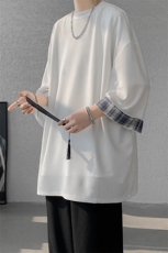 8XL-M特大码短袖男夏季高品质冰丝五分袖拼色宽松大码T恤DX308P38，男装T恤，电商D206-1