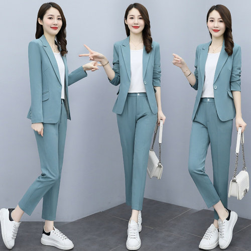 粉红色西服套装女秋季2024年新款时尚休闲高档西装外套气质两件套，女装套装/套裙，韩然一族