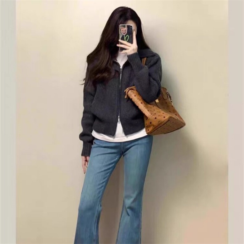 2025年秋季新款纯色拉链外套时尚百搭，女装针织衫/毛衣，旭驰羊绒