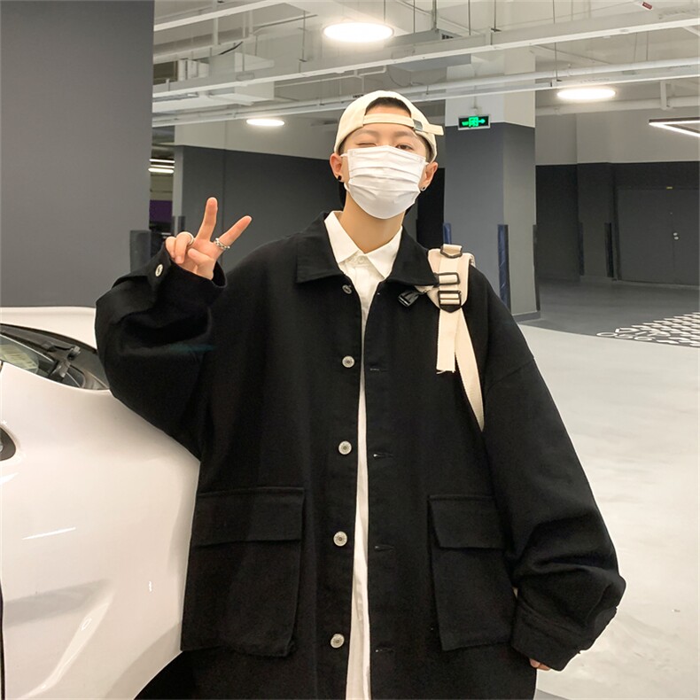 JK6089/P68秋装新款港风工装立体大口袋水洗夹克男女大码上衣,男装夹克,电商A141