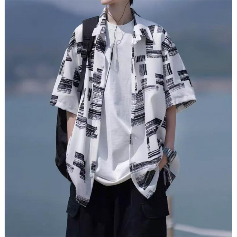 网图！印花男女同款衬衫轻薄透气夏季港风复古-EX50987-特批25,男装衬衫,电商A061