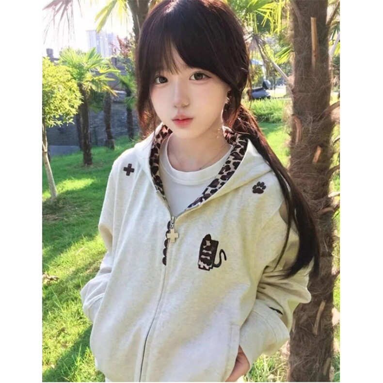 小恶魔豹纹连帽拉链卫衣男女春秋冬情侣开衫刺绣运动外套WH88,女装短外套,星座1116A（原606A-3）