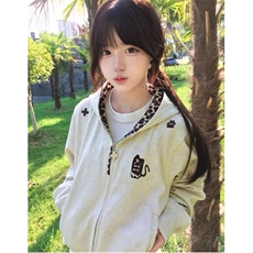 小恶魔豹纹连帽拉链卫衣男女春秋冬情侣开衫刺绣运动外套WH88，女装短外套，星座1116A（原606A-3）